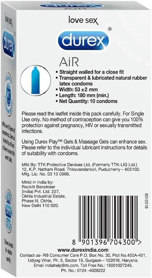 Durex Air Condoms, Ultra Thin Condoms, 10 Units Expiry- 28/02/2026 - Image 2