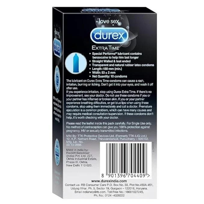 Durex Extra Time Condom For Long Lasting Pleasure, 10 Units Expiry 30/04/2026 - Image 2