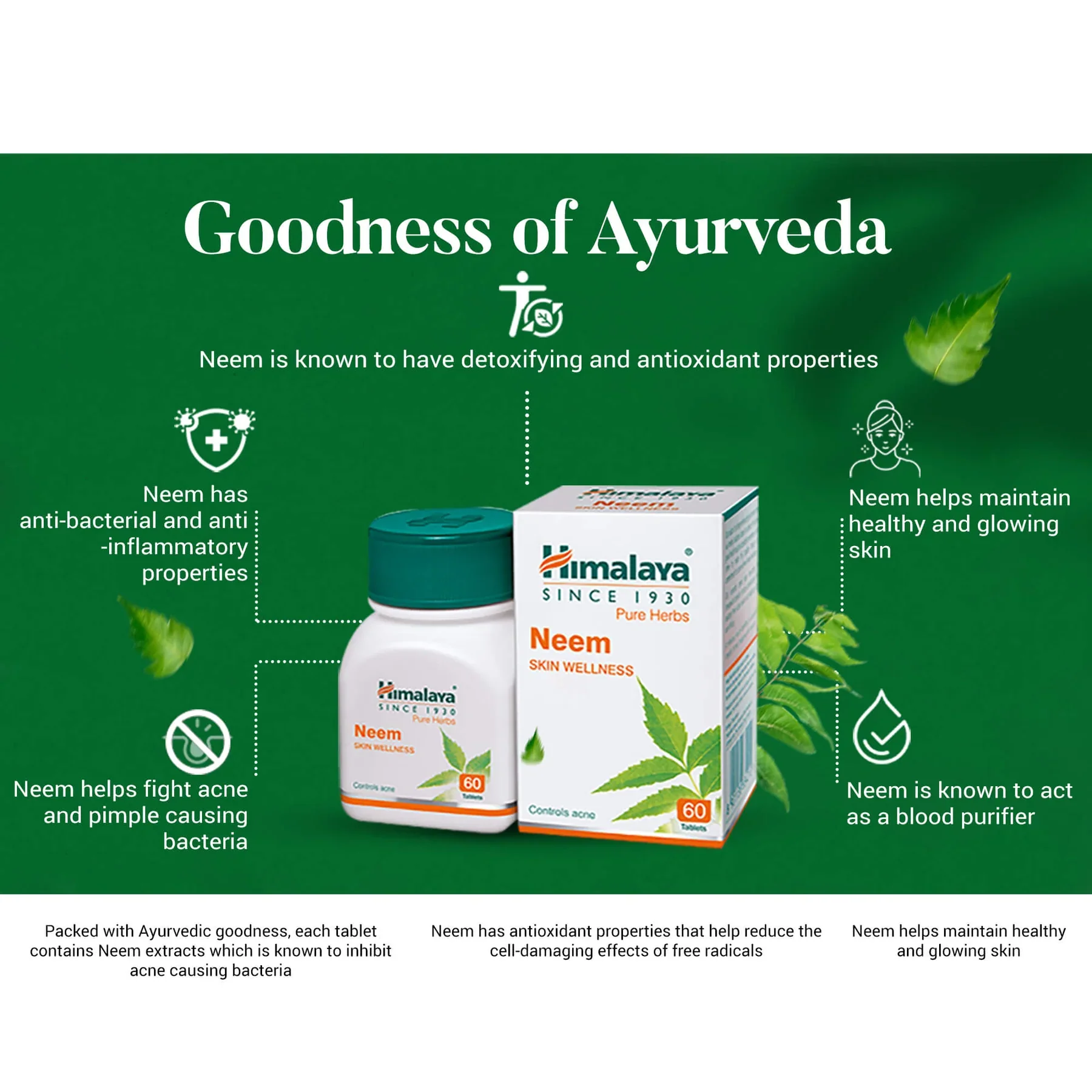 Himalaya Wellness Pure Herbs Neem Skin Wellness Tablet - Image 5