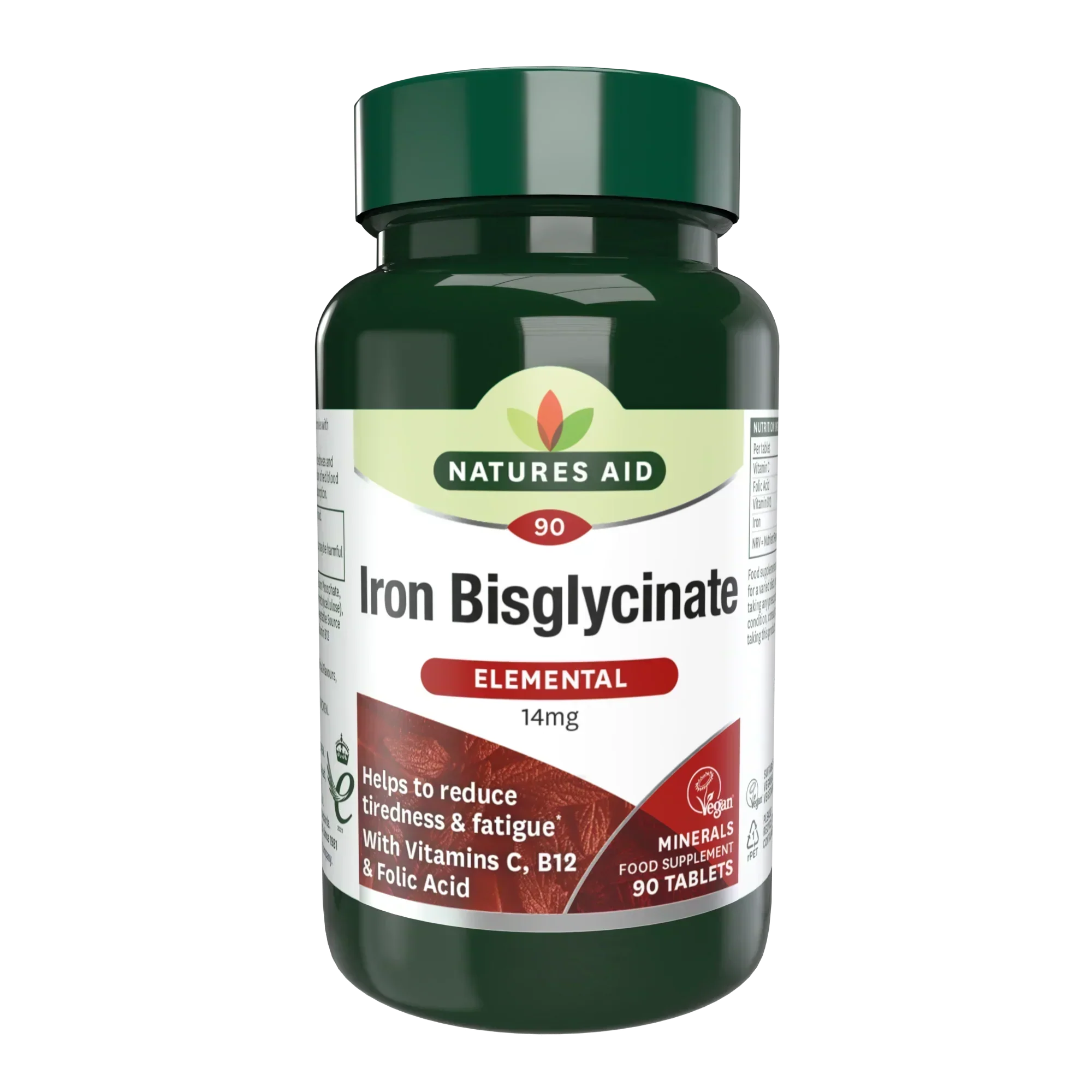 Natures Aid Iron Bisglycinate Elemental 14mg 90 tablets