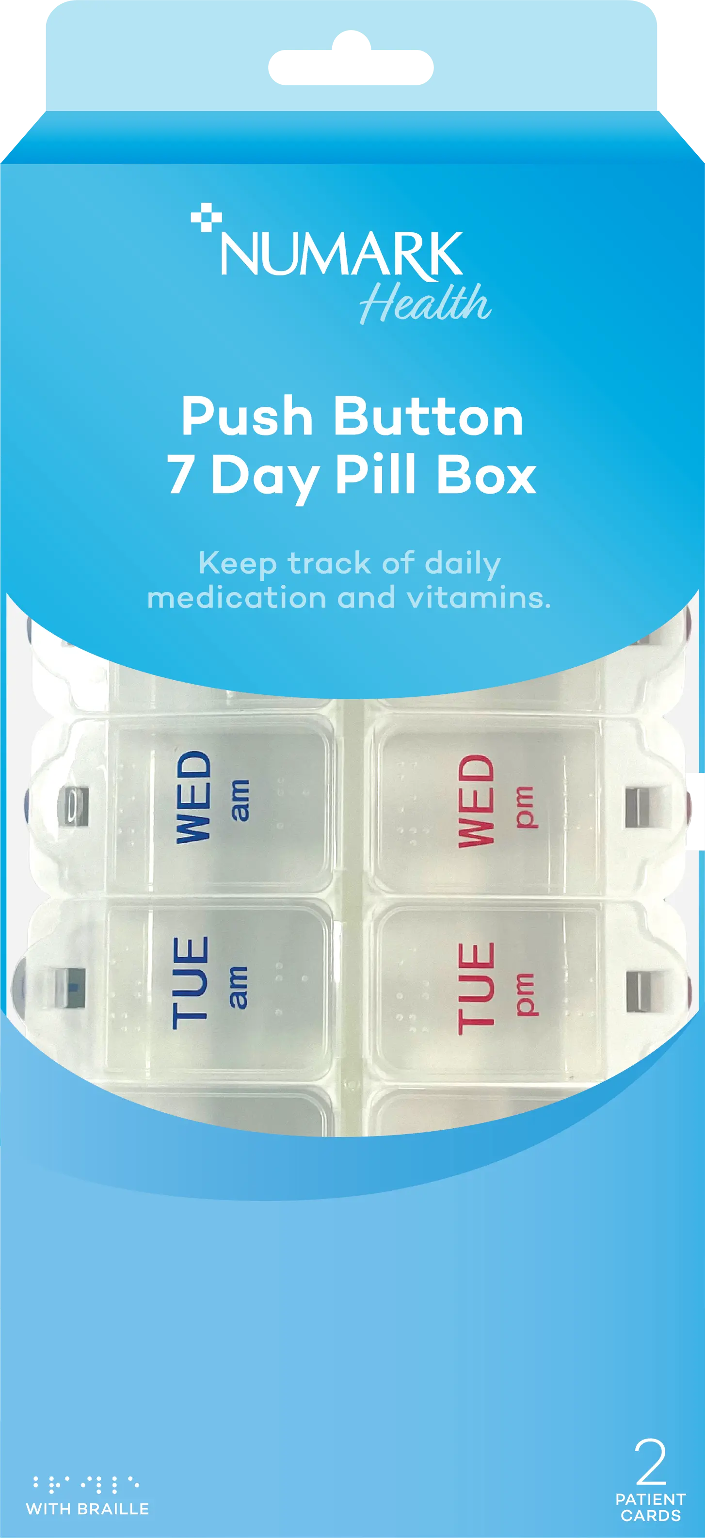 Numark Push Button 7 Day Pill Box With Braile