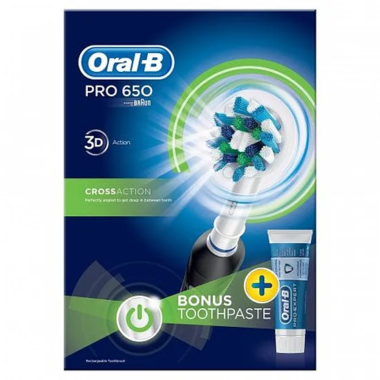 Oral-B Pro 650 CrossAction Black Electric Toothbrush & Toothpaste - Image 2