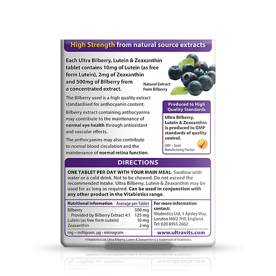 Vitabiotics Ultra Bilberry, Lutein & Zeaxanthin - 30 Tablets - Image 2